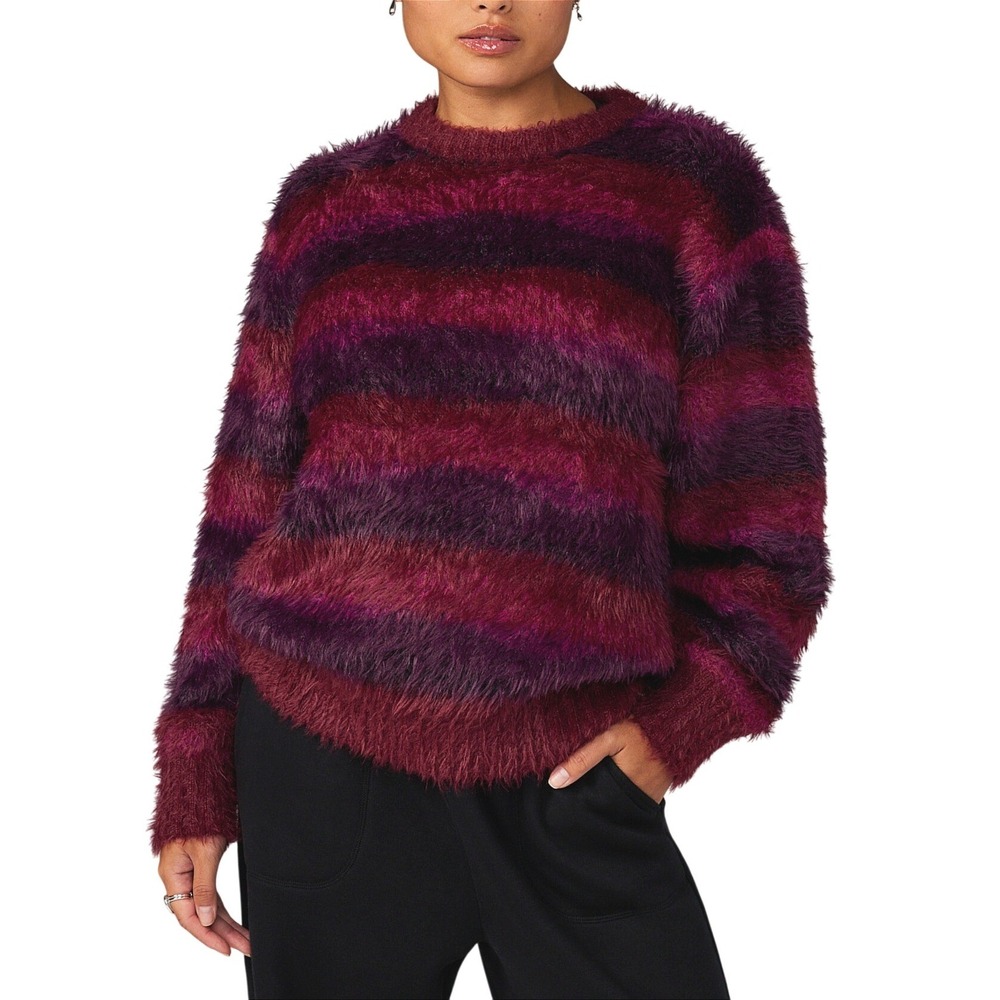 Savage X Fenty Too Plush Crewneck Sweater Fuzzy Eyelash Knit Purple Burgundy